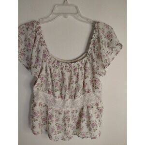 Celebrity Pink Cropped Top Juniors'  Babydoll Smocked Floral Medium Y2k Fairy